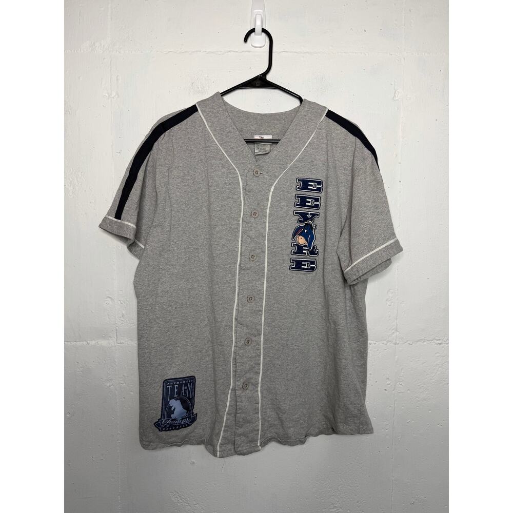 Vtg The Disney Store Adult Eeyore Baseball Button Down Shirt Gray Size Medium